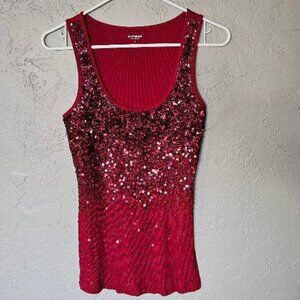 EXPRESS Cherry Red Cotton Tank Top with Sequined Front SIZE S